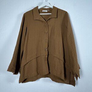Habitat Womens Button-Front Textured Swing Jacket Small Brown Lightweight Casual